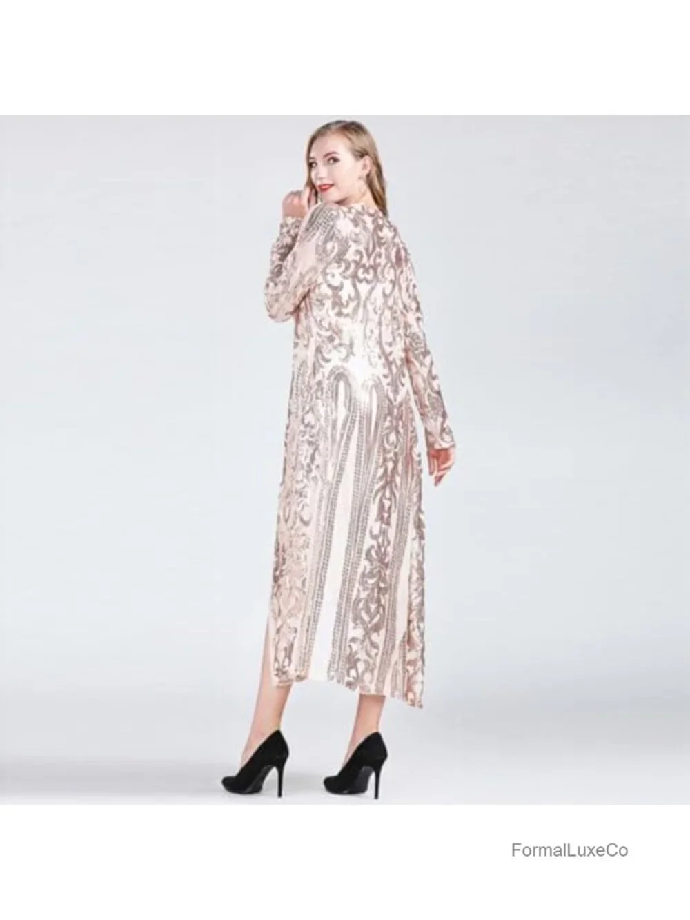 Sequin Cardigan Long Sleeve Open Front Women's Sparkly Duster Jacket